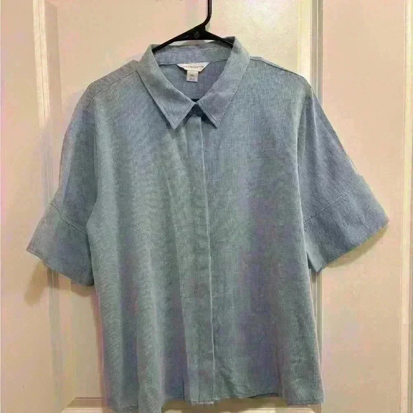 NWT Liz Claiborne Blue Ribbed Button Down Short Sleeve Button Down Shirt Sz XXL - Picture 3 of 6